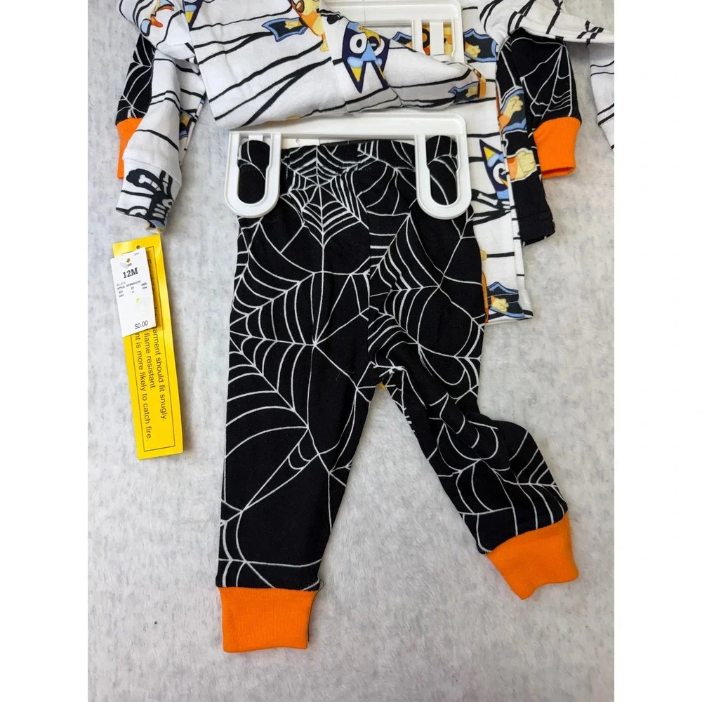 Bluey Halloween Pajamas 4 Piece Set 12M Spiderweb Mummy Costume Cotton‎ NWT